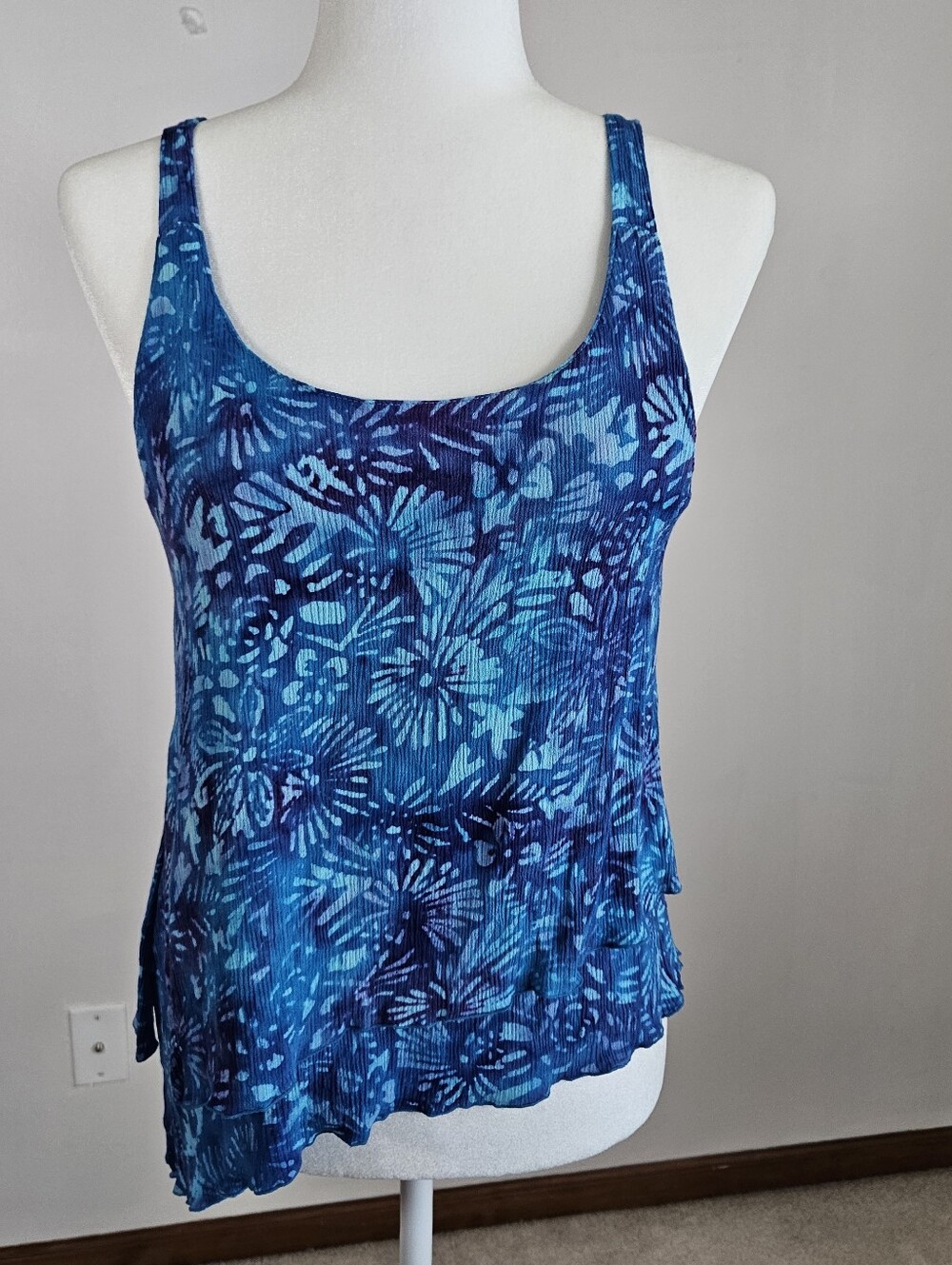 Lost River Hand Batiked Asymmetric Hem Layered Tank Blue Purple LG ( S/M Fit)